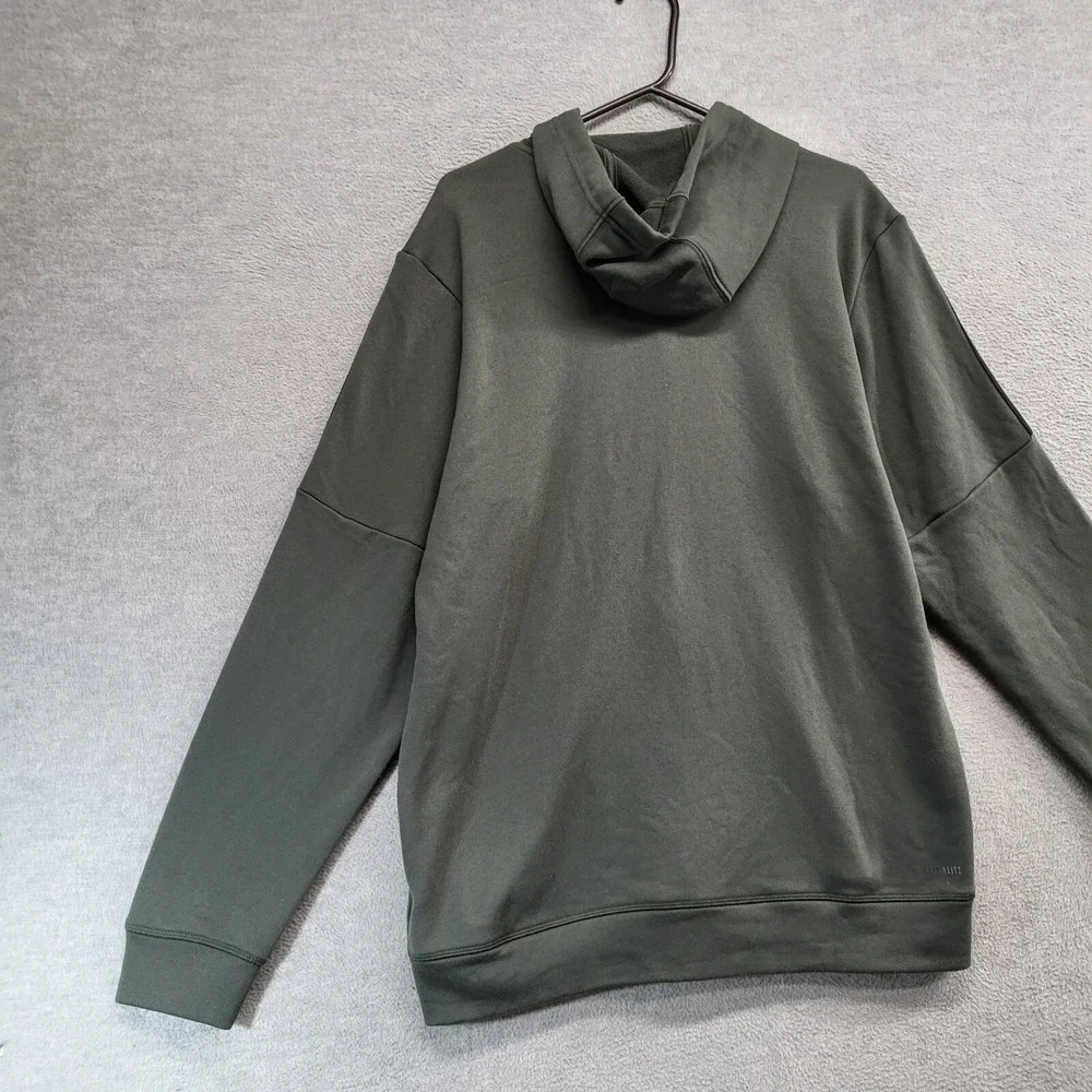 Adidas Men Sweatshirt‎ Large Green Hoodie Logo 3 Stripes Pockets Drawstring